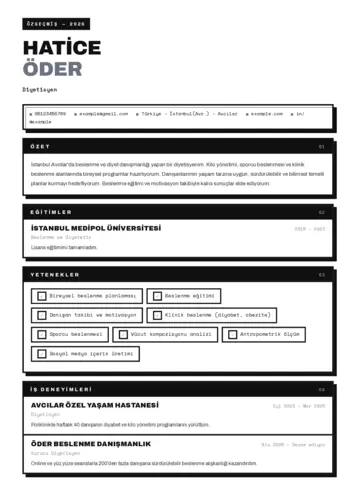 Beslenme Uzmanı Diyetisyen CV Örnekleri cv indir